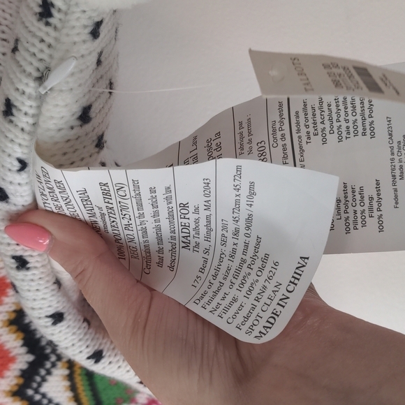 Decorative square knit pillow cover fair isle geometric pom teen tween NWT - Picture 5 of 7